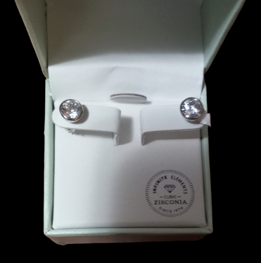 Sterling Silver Round Clear Cubic Zirconia Stud Earrings New In Box